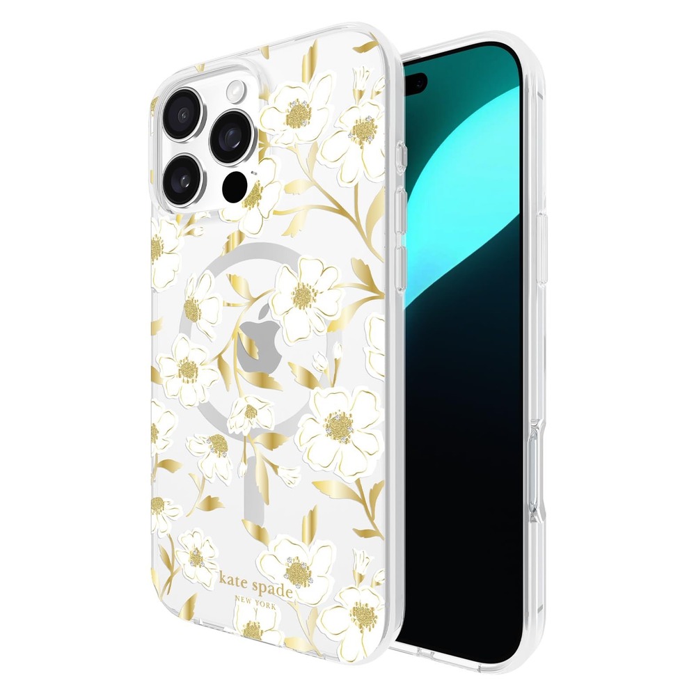 NWT Kate Spade iPhone 16 Pro Max Case MagSafe Sunshine Floral Gems Gold Clear